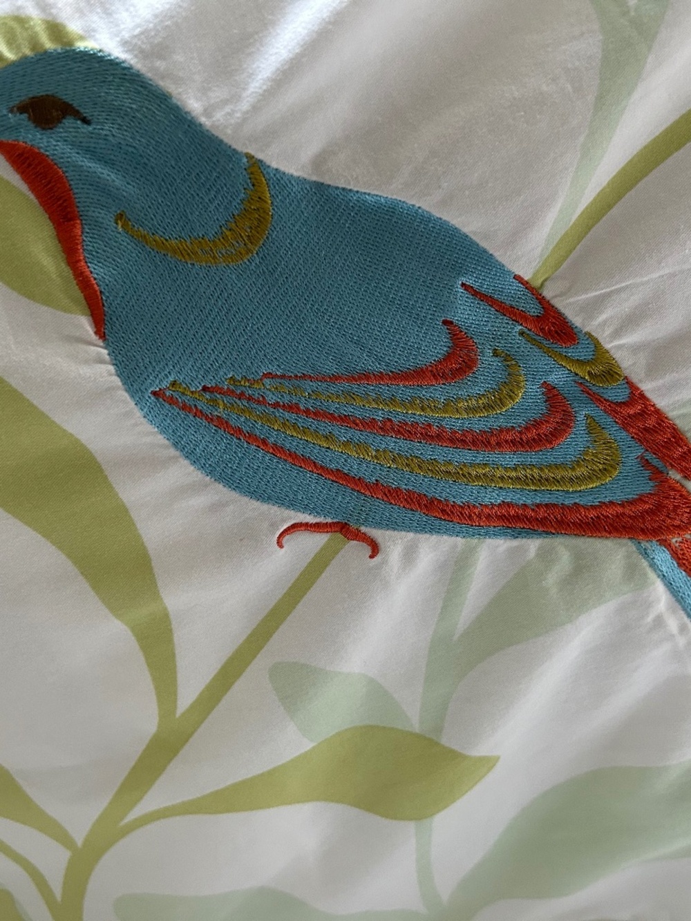 Hillcrest std (1) cotton pillow sham: large detailed embroidered bird EUC